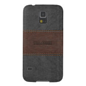 Mannelijk grijs & bruin gestikt leer Case-Mate samsung galaxy hoesje (Achterkant)