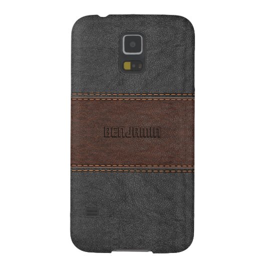 Mannelijk grijs & bruin gestikt leer Case-Mate samsung galaxy hoesje (Achterkant)