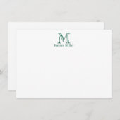 Mannelijk Groen Initiaal Monogram & Naam Flat Note (Voorkant / Achterkant)