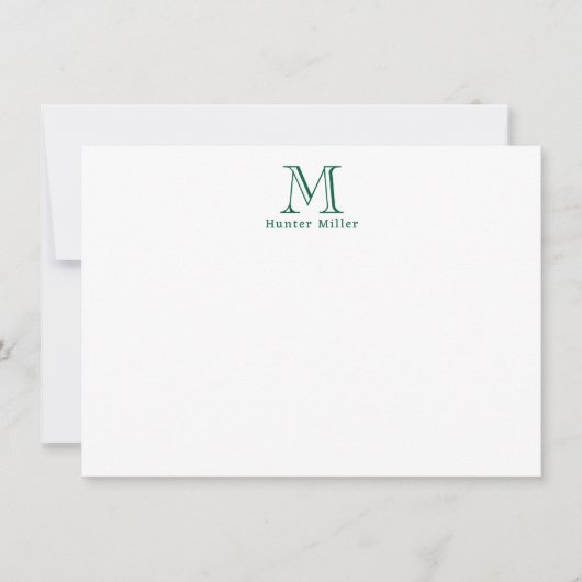 Mannelijk Groen Initiaal Monogram & Naam Flat Note (Voorkant)