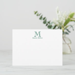Mannelijk Groen Initiaal Monogram & Naam Flat Note