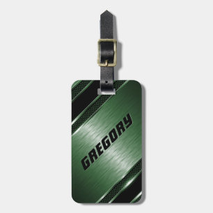 Mannelijk Groen Modern Faux Metallic Stripes 2 Bagagelabel