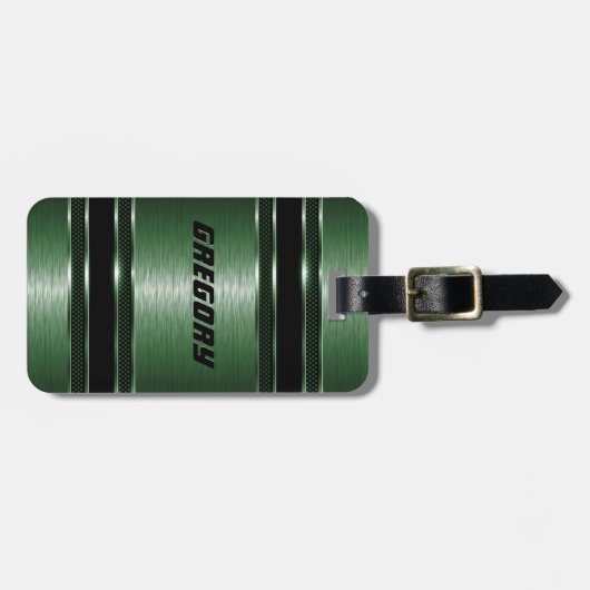 Mannelijk Groen Modern Faux Metallic Stripes Bagagelabel (Voorkant horizontaal)