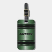 Mannelijk Groen Modern Faux Metallic Stripes Bagagelabel (Voorkant verticaal)