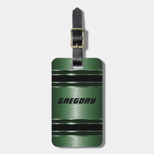 Mannelijk Groen Modern Faux Metallic Stripes Bagagelabel (Voorkant verticaal)