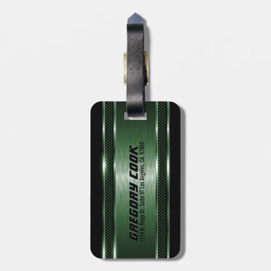 Mannelijk Groen Modern Faux Metallic Stripes Bagagelabel (Achterkant verticaal)