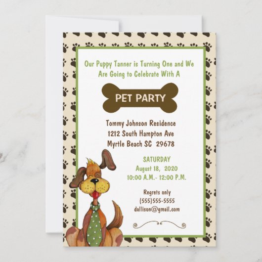 Mannelijk Huisdier Verjaardagsfeest Uitnodiging (Voorkant)