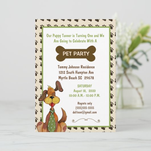 Mannelijk Huisdier Verjaardagsfeest Uitnodiging (Staand voorkant)