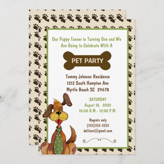 Mannelijk Huisdier Verjaardagsfeest Uitnodiging (Voorkant / Achterkant)