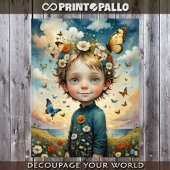 Mannelijk kind met bloemen en vlinder in het voorj tissuepapier