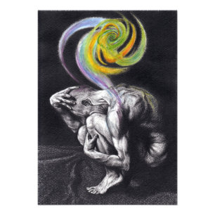 Mannelijk lichaam Kleurrijke ziel Donkere Surreëli Foto Afdruk