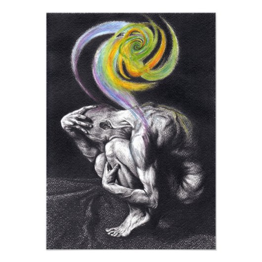 Mannelijk lichaam Kleurrijke ziel Donkere Surreëli Foto Afdruk (Voorkant)