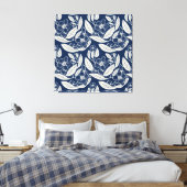 Mannelijk marineblauw effect Indigo bloemenprint Canvas Afdruk (Insitu (Slaapkamer))