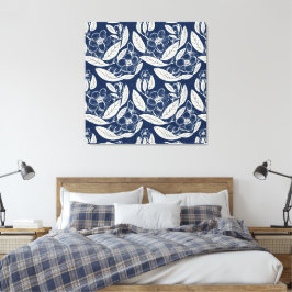 Mannelijk marineblauw effect Indigo bloemenprint Canvas Afdruk
