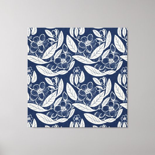 Mannelijk marineblauw effect Indigo bloemenprint Canvas Afdruk (Voorkant)