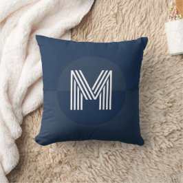 Mannelijk marineblauw geometrisch modern monogram kussen