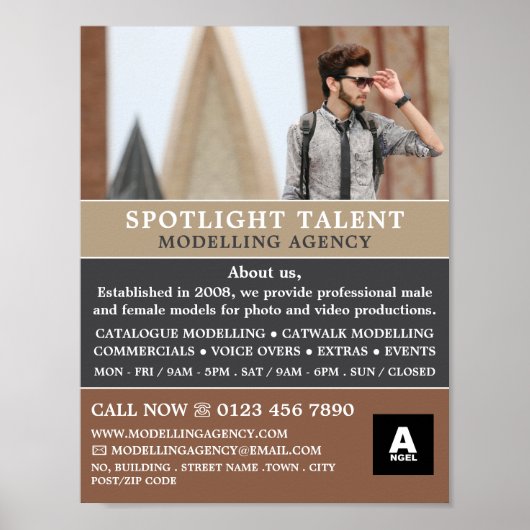 Mannelijk model, modellenbureau, modelagent poster (Voorkant)