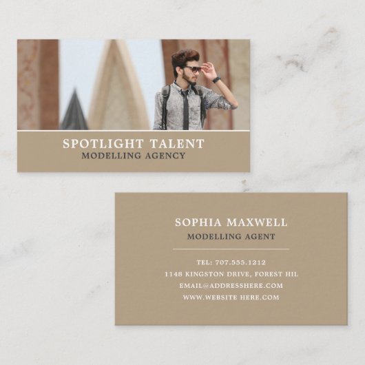 Mannelijk model, modellenbureau, modelagent visitekaartje (Voorkant / Achterkant)