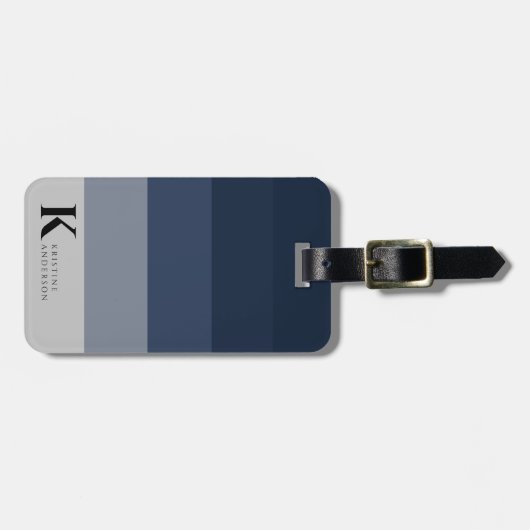 Mannelijk Navy Blue Ombre Grijs Classic Monogram Bagagelabel (Voorkant horizontaal)