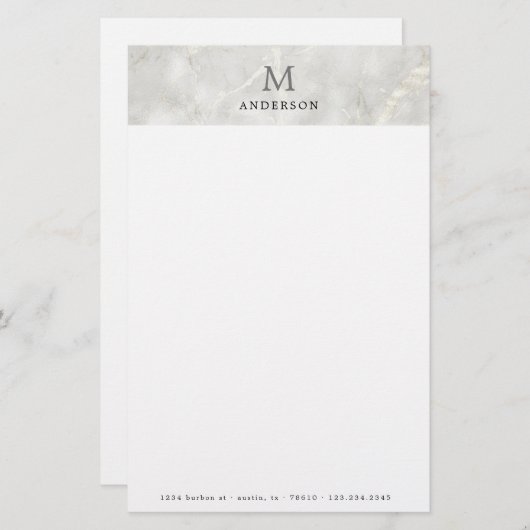 Mannelijk Parelmarmer monogram Briefpapier (Voorkant / Achterkant)