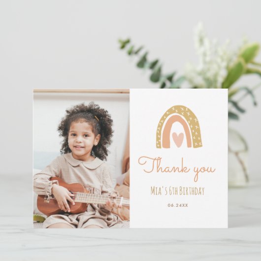 Mannelijk Pastel Regenboog 6e Verjaardagsfoto Beda Kaart (Staand voorkant)