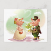 Mannelijk varken geeft bloemen aan een vrouw varke briefkaart (Voorkant)