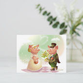 Mannelijk varken geeft bloemen aan een vrouw varke briefkaart (Staand voorkant)