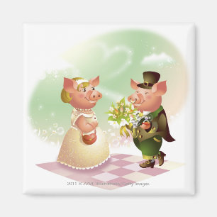 Mannelijk varken geeft bloemen aan een vrouw varke magneet