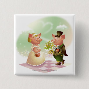 Mannelijk varken geeft bloemen aan een vrouw varke vierkante button 5,1 cm