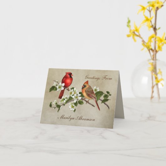 Mannelijk Vrouw Kardinaal Dogwood Bloesems Notitie Kaart (Gele Bloem)