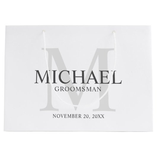 Mannelijk Wit Gepersonaliseerde Groomsmen Groot Cadeauzakje (Voorkant)