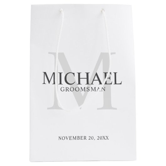 Mannelijk Wit Gepersonaliseerde Groomsmen Medium Cadeauzakje (Voorkant)