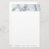 Mannelijk zilver marmer monogram briefpapier (Voorkant / Achterkant)