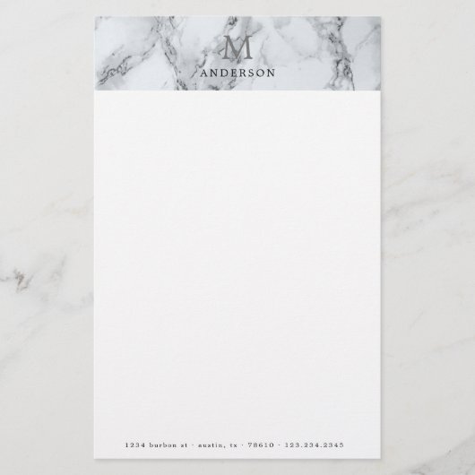 Mannelijk zilver marmer monogram briefpapier (Voorkant)