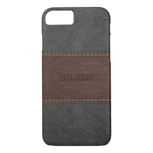 mannelijk  zwart & bruin gestikt leder Case-Mate iPhone case (Achterkant)