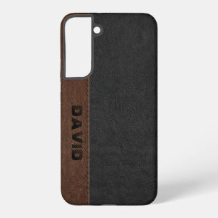 Mannelijk zwart & bruin vintage leer samsung galaxy hoesje