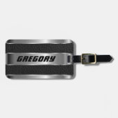 Mannelijk Zwart Faux Leer & Zilver Look 2 Bagagelabel (Voorkant horizontaal)