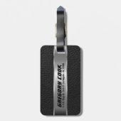 Mannelijk Zwart Faux Leer & Zilver Look 2 Bagagelabel (Achterkant verticaal)