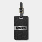 Mannelijk Zwart Faux Leer & Zilver Look 3 Bagagelabel (Voorkant verticaal)