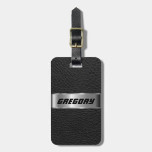 Mannelijk Zwart Faux Leer & Zilver Look 3 Bagagelabel