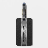 Mannelijk Zwart Faux Leer & Zilver Look 4 Bagagelabel (Achterkant verticaal)