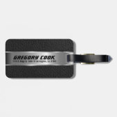 Mannelijk Zwart Faux Leer & Zilver Look 4 Bagagelabel (Achterkant horizontaal)