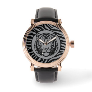Mannelijk,Zwart Grijze Tijger Gezicht , Moderne Ho Horloge