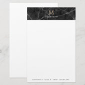 Mannelijk zwart marmeren monogram briefpapier (Voorkant / Achterkant)