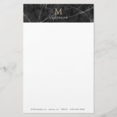 Mannelijk zwart marmeren monogram briefpapier (Voorkant)