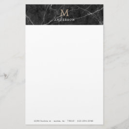 Mannelijk zwart marmeren monogram briefpapier