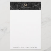 Mannelijk zwart marmeren monogram briefpapier (Voorkant)