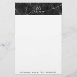 Mannelijk zwart marmeren monogram briefpapier