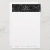 Mannelijk zwart marmeren monogram briefpapier (Voorkant / Achterkant)