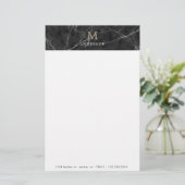 Mannelijk zwart marmeren monogram briefpapier (Staand voorkant)